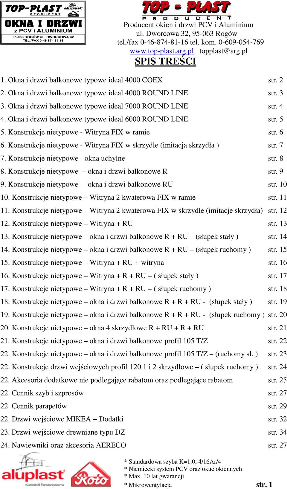 Konstrukcje nietypowe - okna uchylne str. 8 8. Konstrukcje nietypowe okna i drzwi balkonowe R str. 9 9. Konstrukcje nietypowe okna i drzwi balkonowe RU str. 10 10.