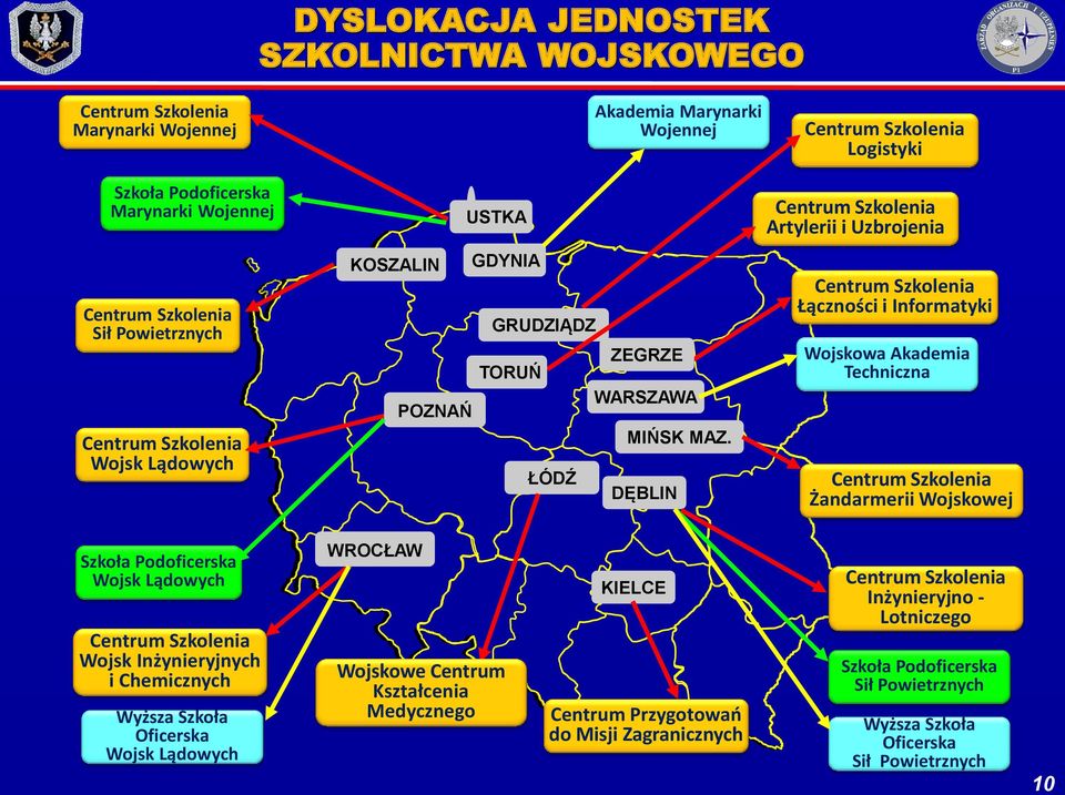 DĘBLIN Artylerii i Uzbrojenia Łączności i Informatyki Wojskowa Akademia Techniczna Żandarmerii Wojskowej Szkoła Podoficerska Wojsk Lądowych Wojsk Inżynieryjnych i