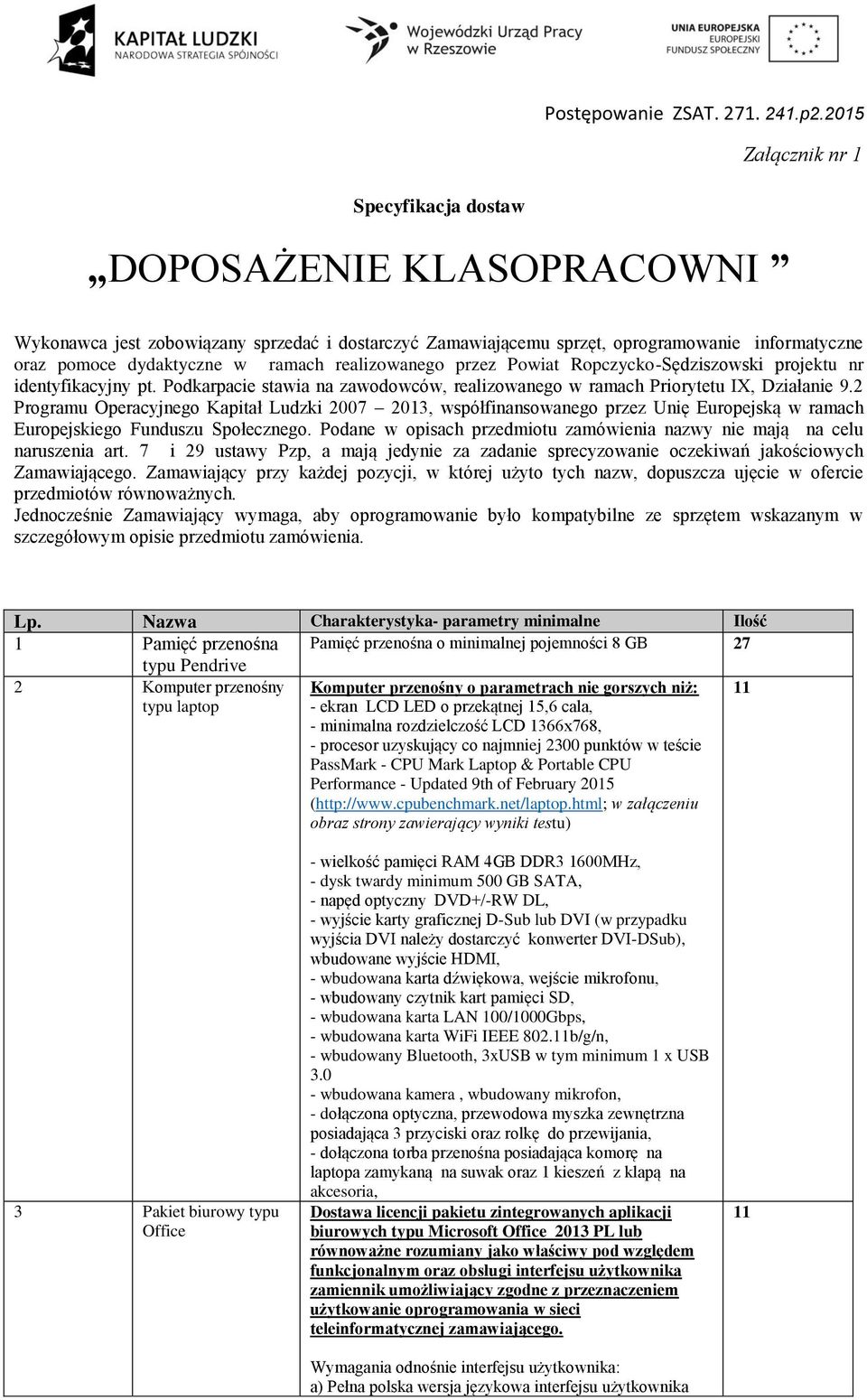 realizowanego przez Powiat Ropczycko-Sędziszowski projektu nr identyfikacyjny pt. Podkarpacie stawia na zawodowców, realizowanego w ramach Priorytetu IX, Działanie 9.