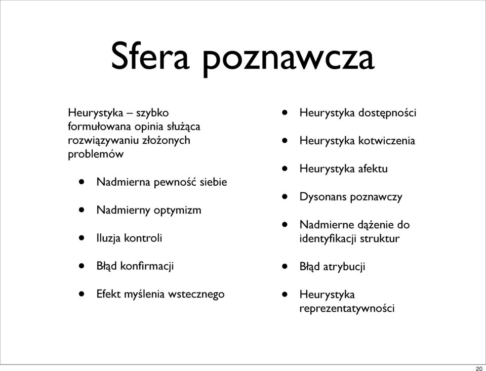 myślenia wstecznego Heurystyka dostępności Heurystyka kotwiczenia Heurystyka afektu Dysonans