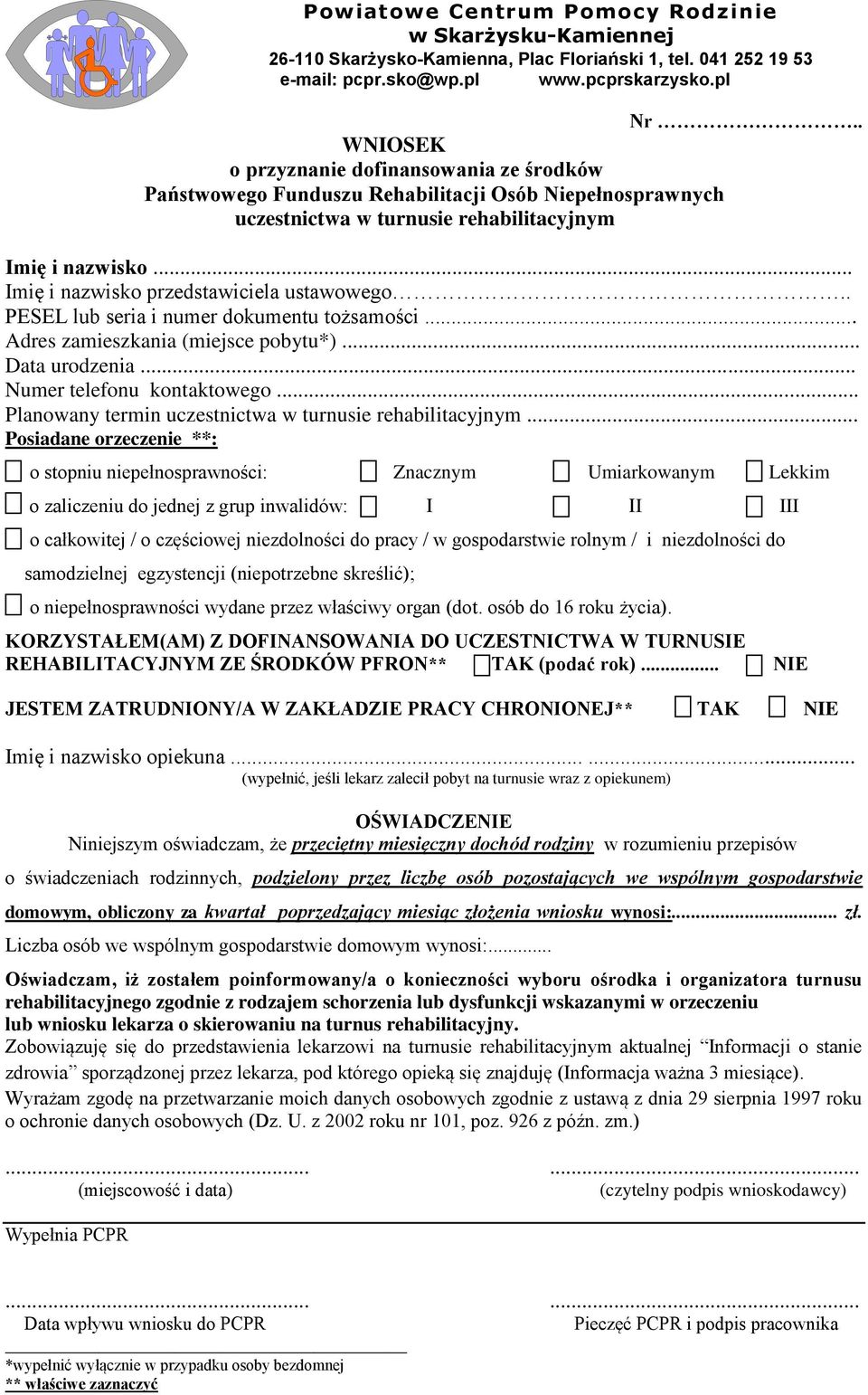 .. Imię i nazwisko przedstawiciela ustawowego.. Adres zamieszkania (miejsce pobytu*)... Data urodzenia... Numer telefonu kontaktowego... Planowany termin uczestnictwa w turnusie rehabilitacyjnym.