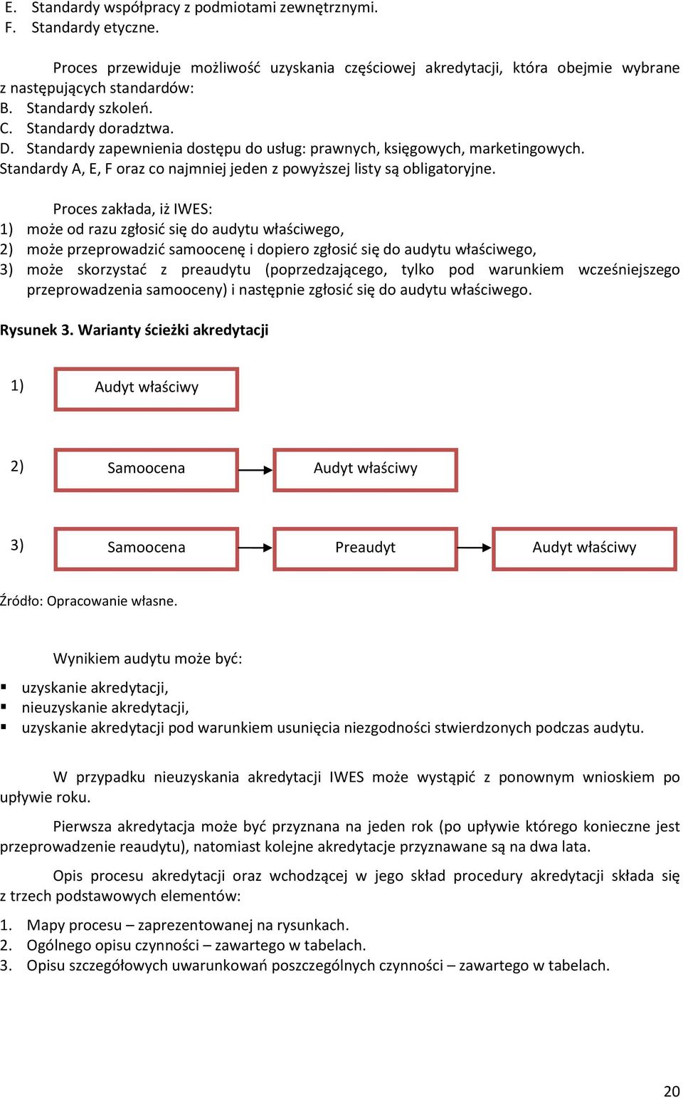 Proces zakłada, iż IWES: 1) może od razu zgłosid się do audytu właściwego, 2) może przeprowadzid samoocenę i dopiero zgłosid się do audytu właściwego, 3) może skorzystad z preaudytu (poprzedzającego,