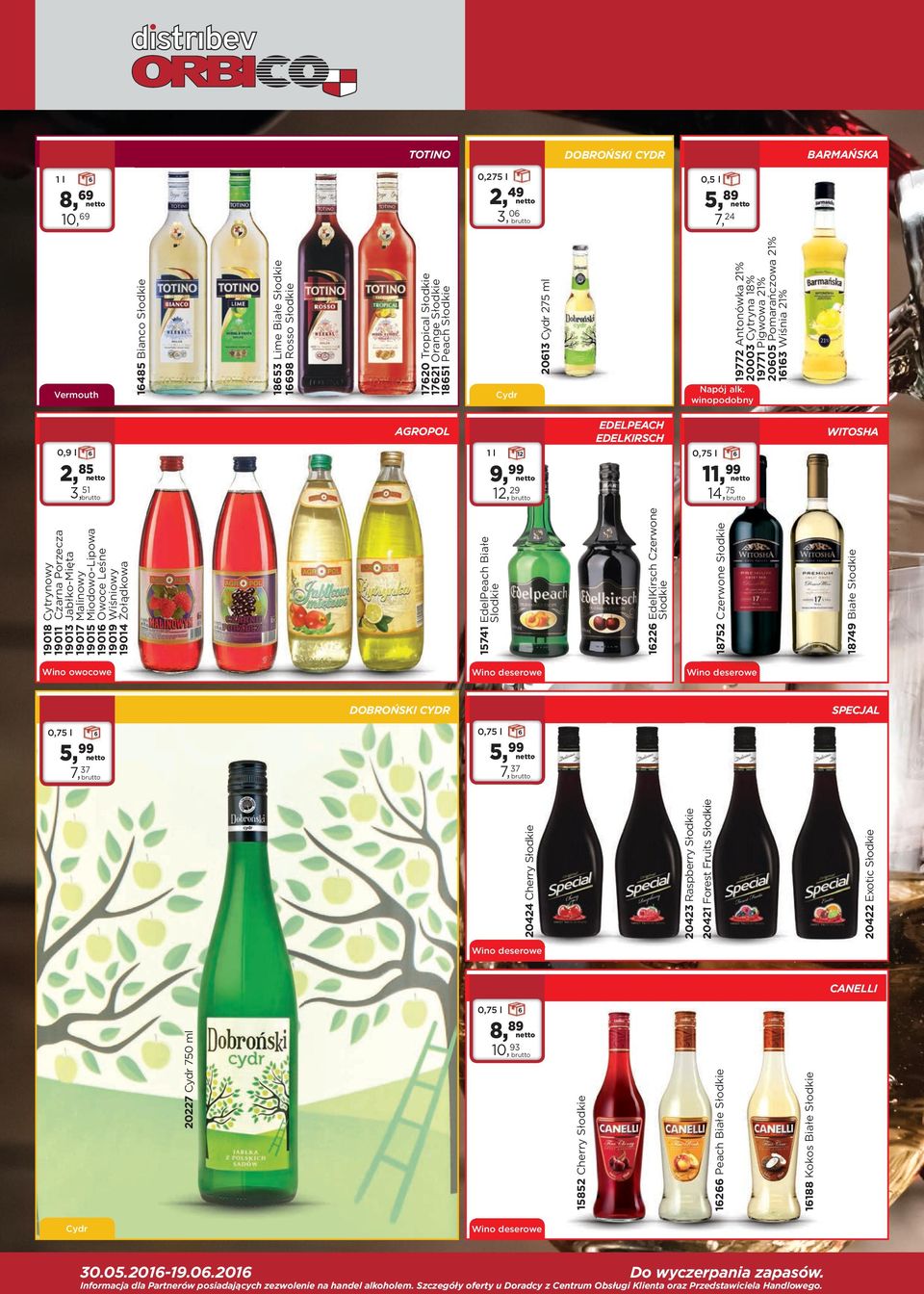 Tropical Słodkie 1721 Orange Słodkie 1851 Peach Słodkie 9 423 Raspberry Słodkie 4 Cherry Słodkie 0,9 l 741 EdelPeach Białe Slodkie Vermouth 1853 Lime Białe Słodkie 198 Rosso Słodkie 8, 1485 Bianco