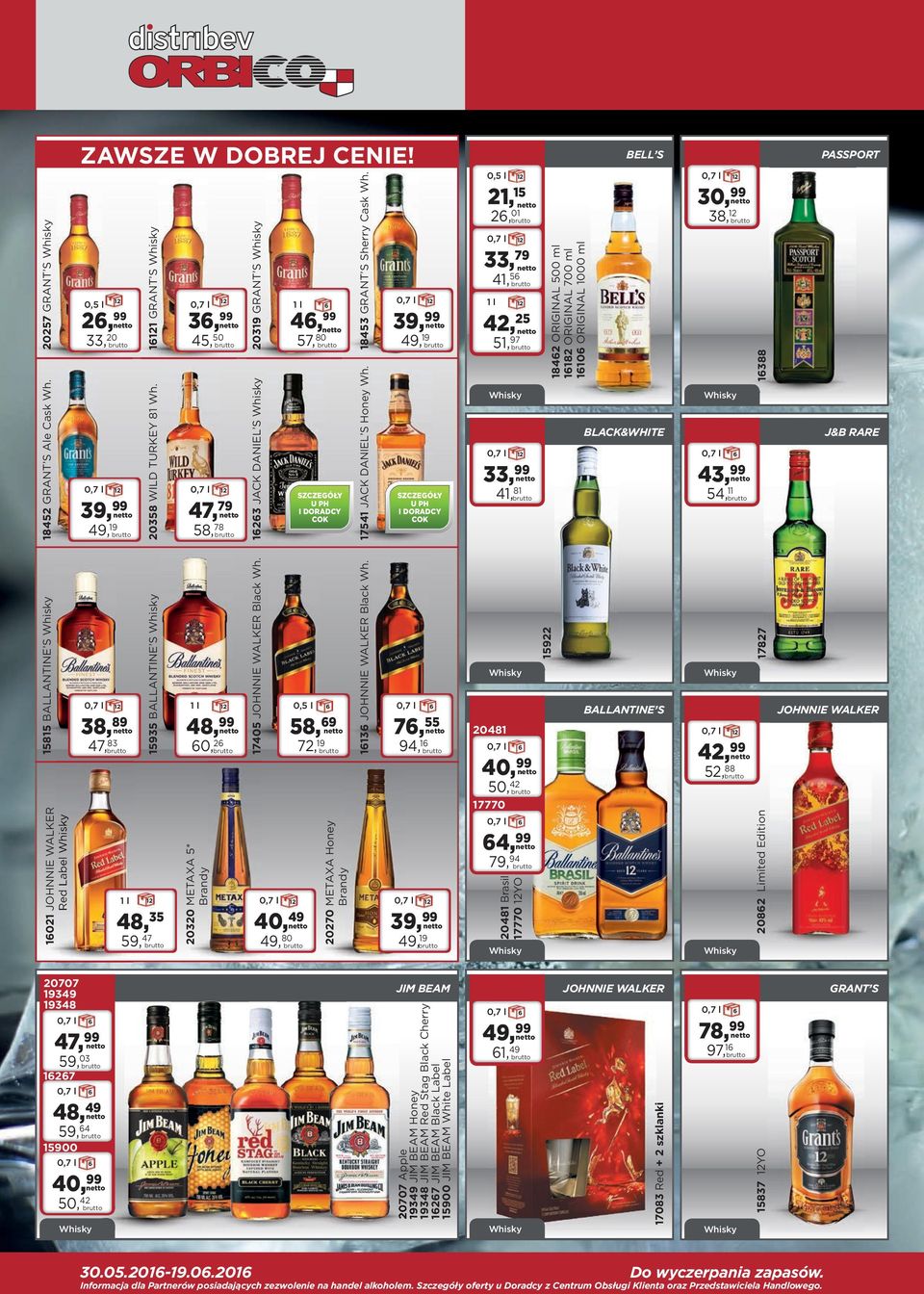 113 JOHNNIE WALKER Black Wh. 18452 GRANT S Ale Cask Wh. 3 JACK DANIEL S 3 17405 JOHNNIE WALKER Black Wh. 11 GRANT S 2, 358 WILD TURKEY 81 Wh. 935 BALLANTINE S 257 GRANT S ZAWSZE W DOBREJ CENIE!