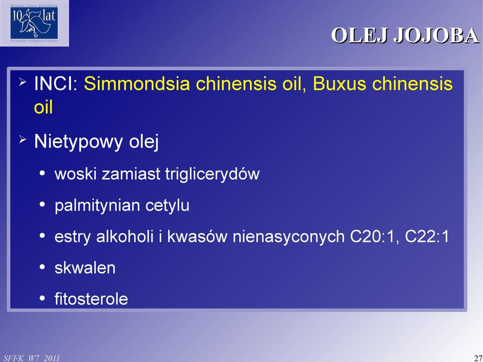 woski zamiast triglicerydów palmitynian cetylu estry