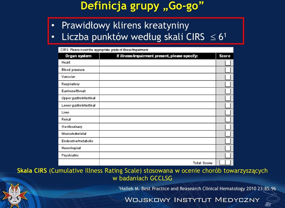 stosowana w ocenie chorób towarzyszących w badaniach GCCLSG 1