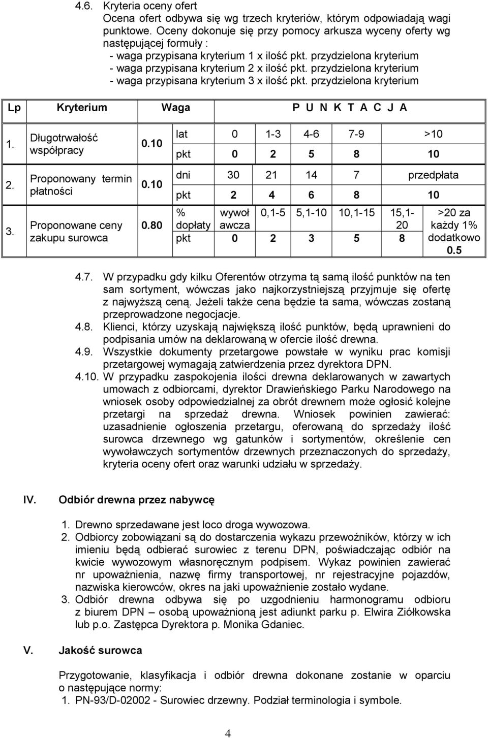 przydzielona kryterium - waga przypisana kryterium 3 x ilość pkt. przydzielona kryterium Lp Kryterium Waga P U N K T A C J A 1. Długotrwałość współpracy 0.10 lat 0 1-3 4-6 7-9 >10 pkt 0 2 5 8 10 2.