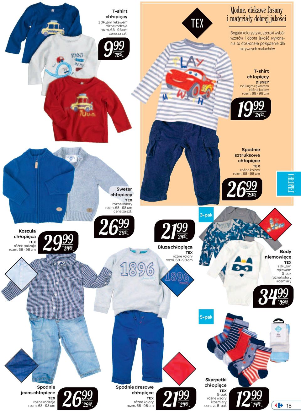 T-shirt chłopięcy DISNEY 19 24 Koszula chłopięca 29 34 Sweter chłopięcy 26 29 21 24 Bluza chłopięca