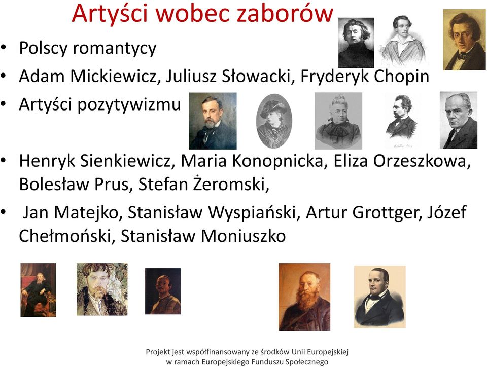 Konopnicka, Eliza Orzeszkowa, Bolesław Prus, Stefan Żeromski, Jan