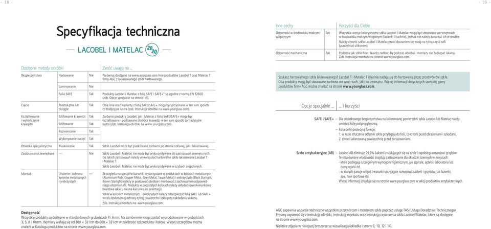 Laminowanie Nie Inne cechy Odporność w środowisku mokrym/ wilgotnyym Tak Korzyści dla Ciebie Wszystkie wersje kolorystyczne szkła Lacobel i Matelac mogą być stosowane we wnętrzach w środowisku