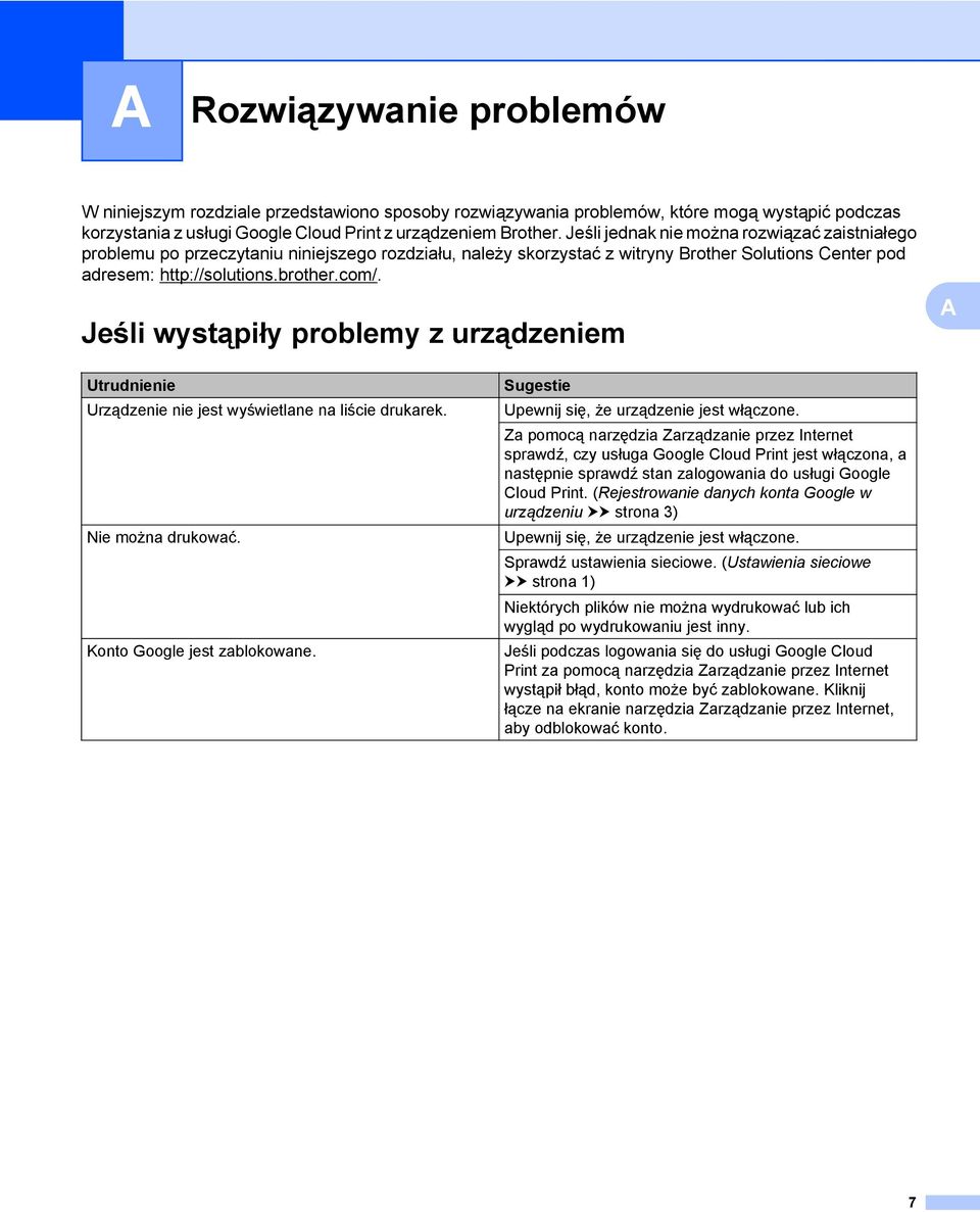 Jeśli wystąpiły problemy z urządzeniem A Utrudnienie Urządzenie nie jest wyświetlane na liście drukarek. Nie można drukować. Konto Google jest zablokowane.