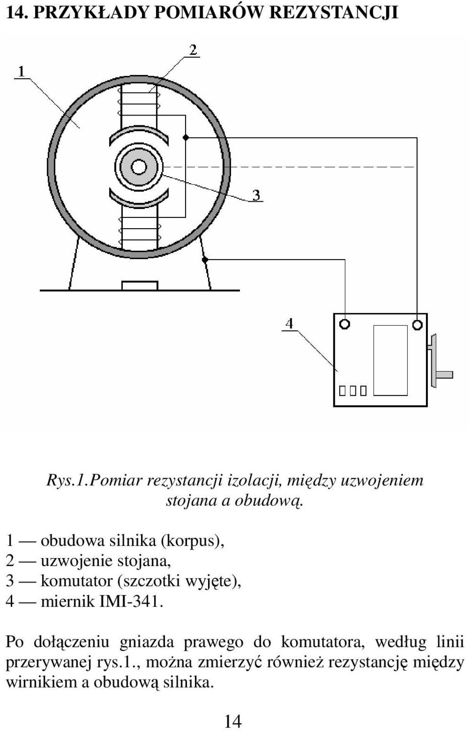 IMI-341. Po dołączeniu gniazda prawego do komutatora, według linii przerywanej rys.1., można zmierzyć również rezystancję między wirnikiem a obudową silnika.