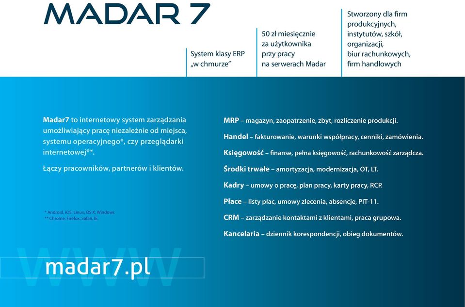 MRP magazyn, zaopatrzenie, zbyt, rozliczenie produkcji. Handel fakturowanie, warunki współpracy, cenniki, zamówienia. Księgowość finanse, pełna księgowość, rachunkowość zarządcza.