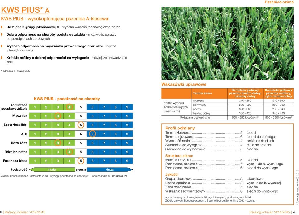 z katalogu EU Kompleks glebowy Kompleks glebowy pszenny bardzo dobry, pszenny wadliwy, pszenny dobry żytni bardzo dobry wczesny 240-280 240-260 Norma wysiewu optymalny 280-320 260-300 (liczba