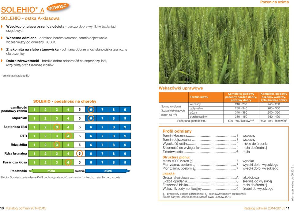 fuzariozę kłosów * odmiana z katalogu EU Kompleks glebowy Kompleks glebowy pszenny bardzo dobry, pszenny wadliwy, pszenny dobry żytni bardzo dobry wczesny 240-280 240-260 Norma wysiewu optymalny