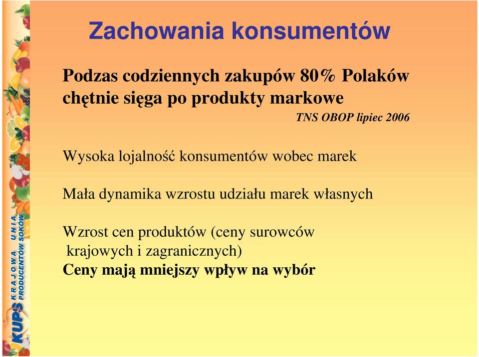 wzrostu udziału marek własnych Wzrost cen produktów (ceny surowców