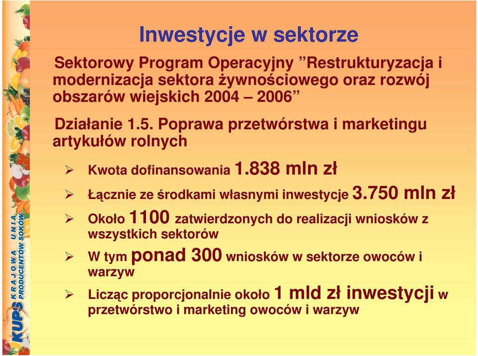 838 mln zł Łcznie ze rodkami własnymi inwestycje 3.
