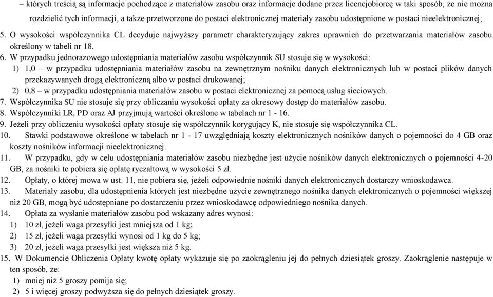 O wysokości współczynnika CL decyduje najwyższy parametr charakteryzujący zakres uprawnień do przetwarzania materiałów zasobu określony w tabeli nr 18. 6.