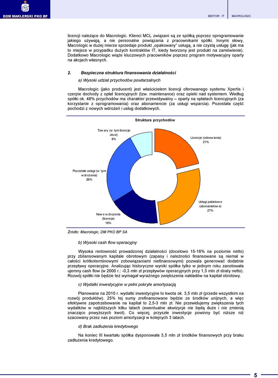 Dodatkowo Macrologic wiąŝe kluczowych pracowników poprzez program motywacyjny oparty na akcjach własnych. 2.