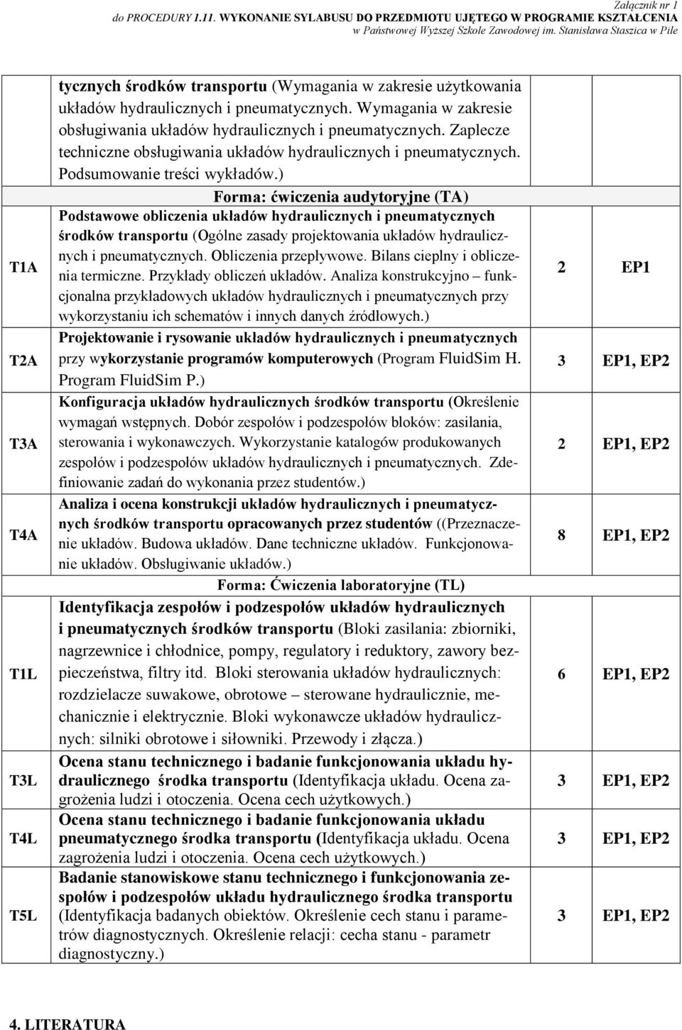 Wymagania w zakresie obsługiwania układów hydraulicznych i pneumatycznych. Zaplecze techniczne obsługiwania układów hydraulicznych i pneumatycznych. Podsumowanie treści wykładów.