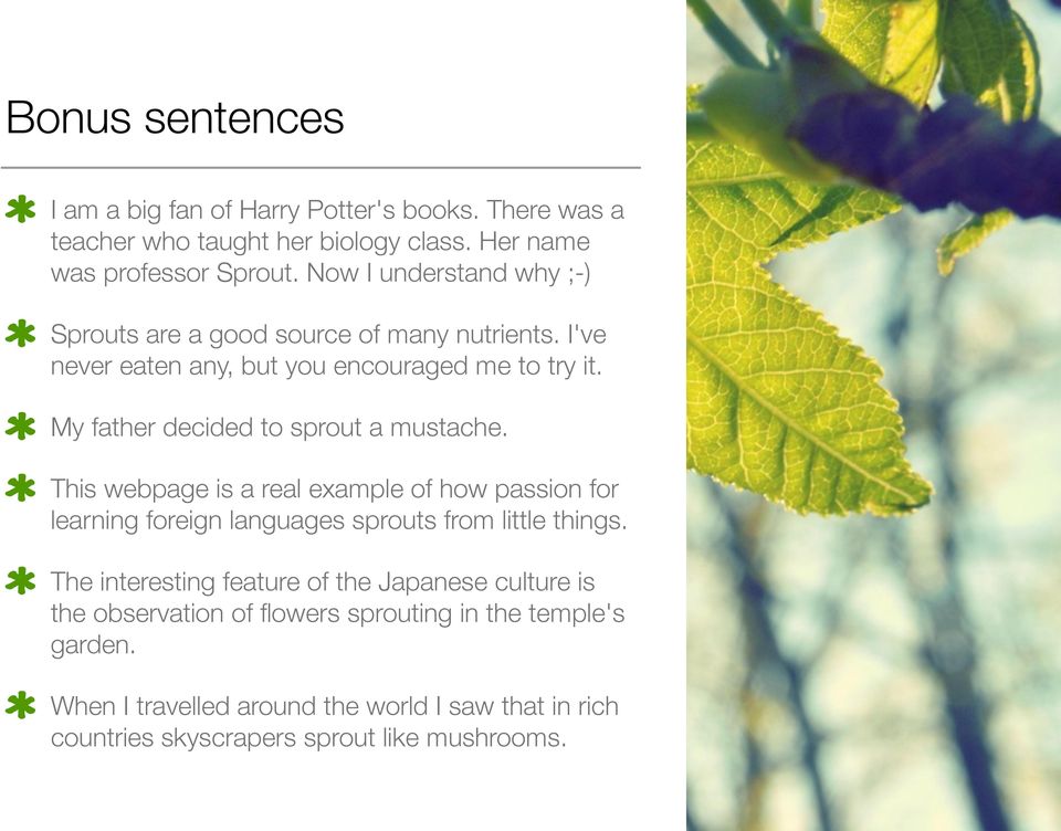 My father decided to sprout a mustache. This webpage is a real example of how passion for learning foreign languages sprouts from little things.