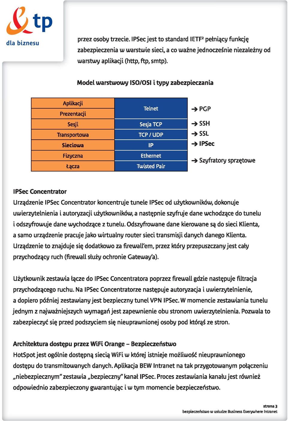 towe IPSec Concentrator Urzàdzenie IPSec Concentrator koncentruje tunele IPSec od u ytkowników, dokonuje uwierzytelnienia i autoryzacji u ytkowników, a nast pnie szyfruje dane wchodzàce do tunelu i
