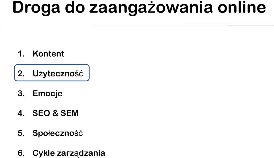 Użyteczność 3. Emocje 4.