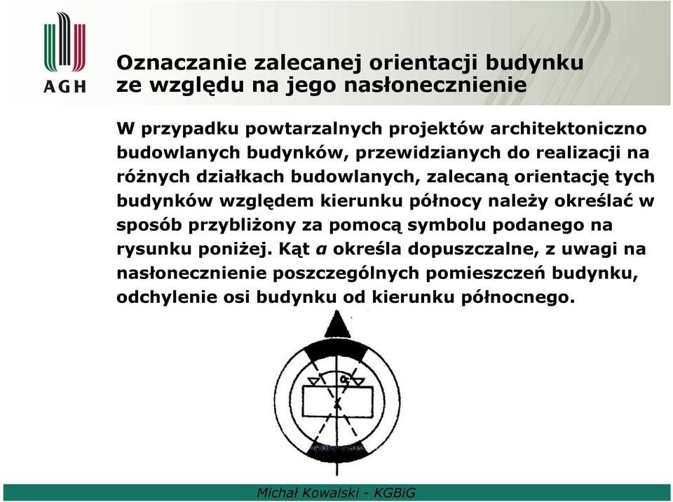 tych budynków względem kierunku północy należy określać w sposób przybliżony za pomocą symbolu podanego na rysunku poniżej.