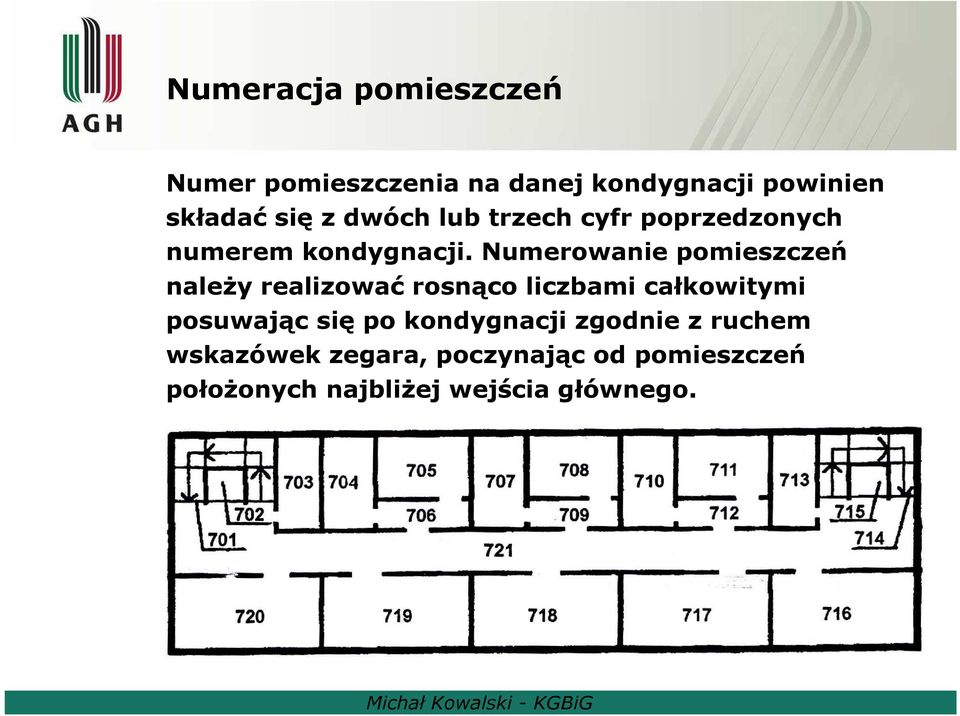 Numerowanie pomieszczeń należy realizować rosnąco liczbami całkowitymi posuwając się