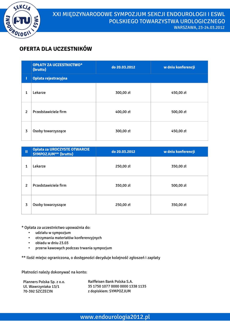 SYMPOZJUM** (brutto) do 20.03.