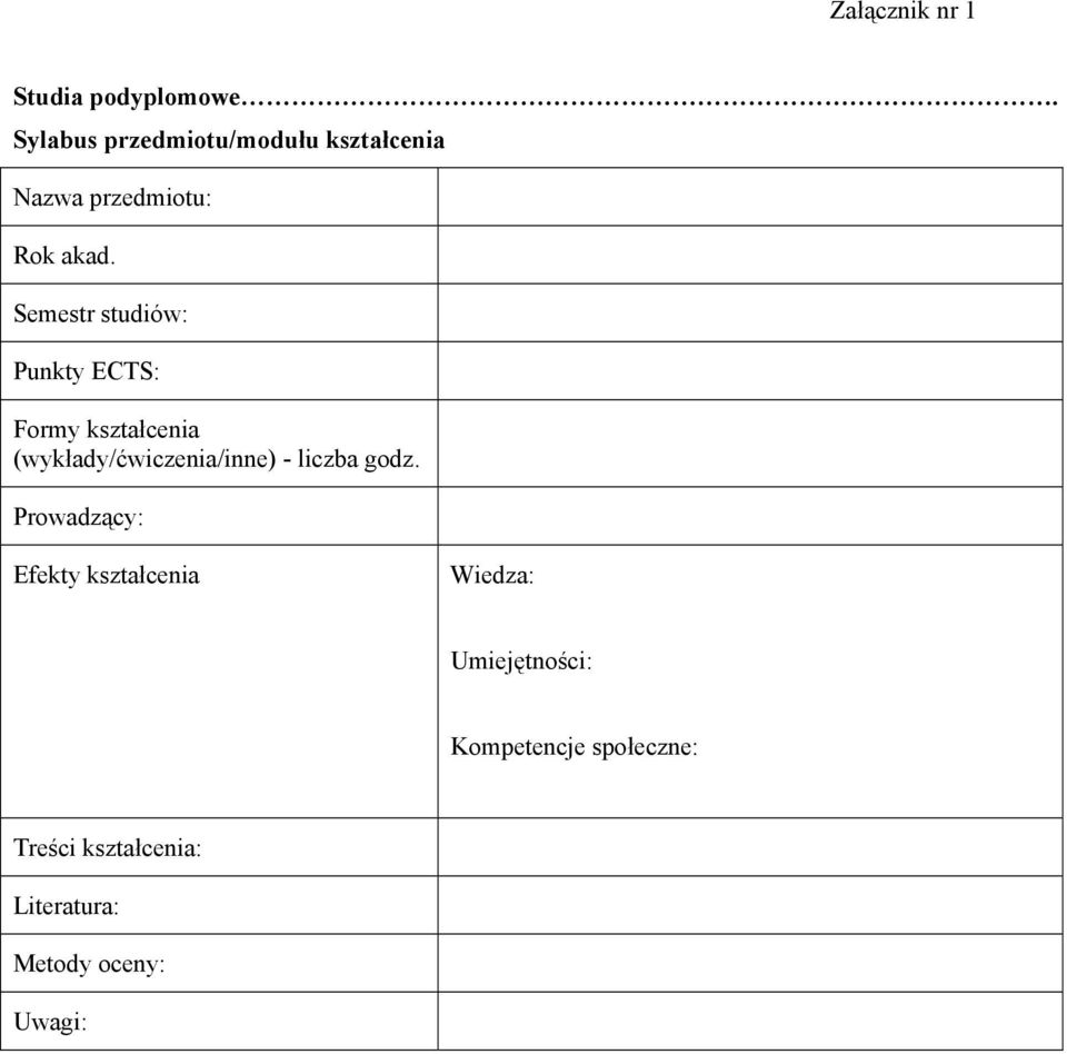 Semestr studiów: Punkty ECTS: Formy kształcenia (wykłady/ćwiczenia/inne) -