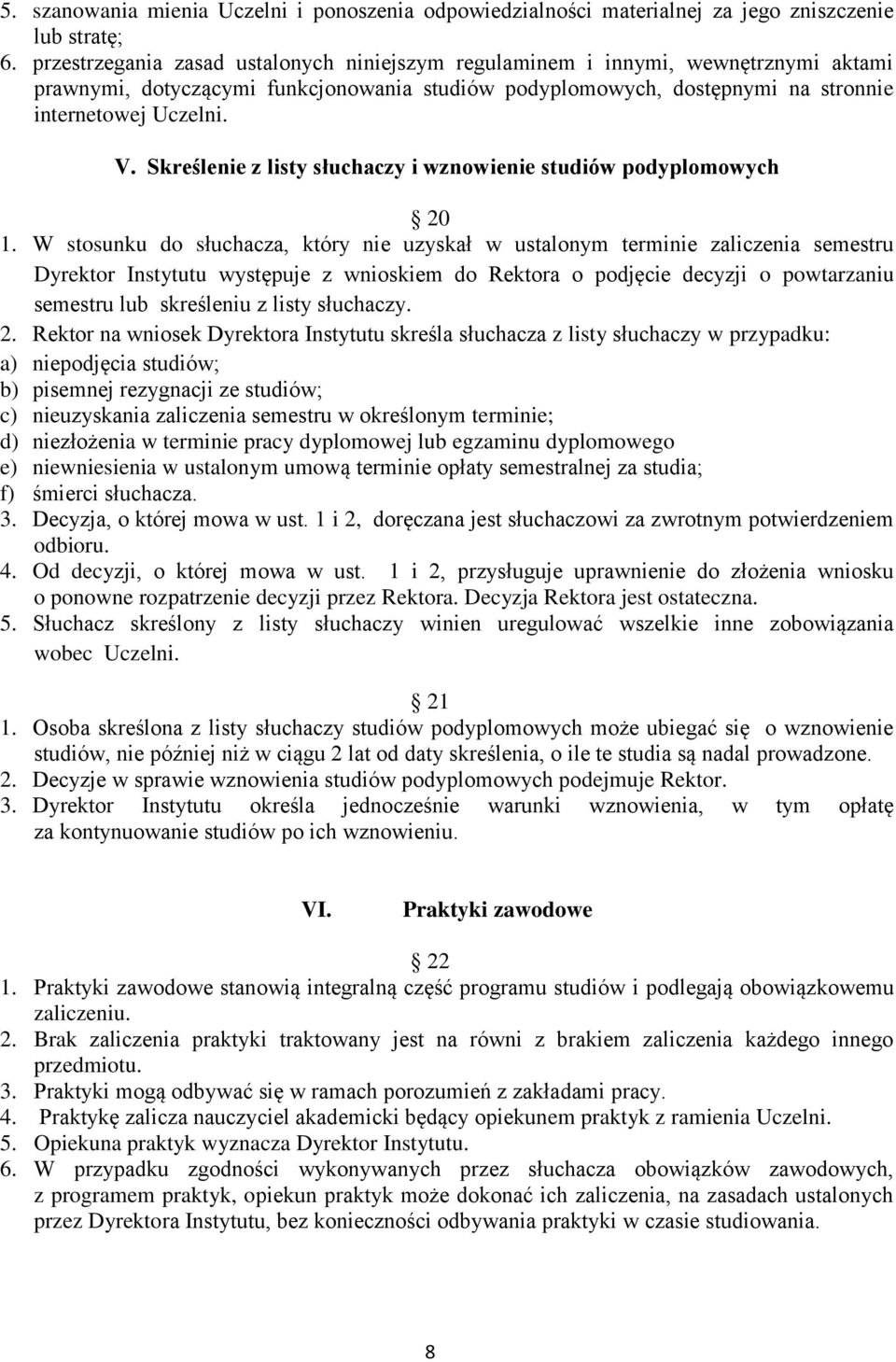 Skreślenie z listy słuchaczy i wznowienie studiów podyplomowych 20 1.