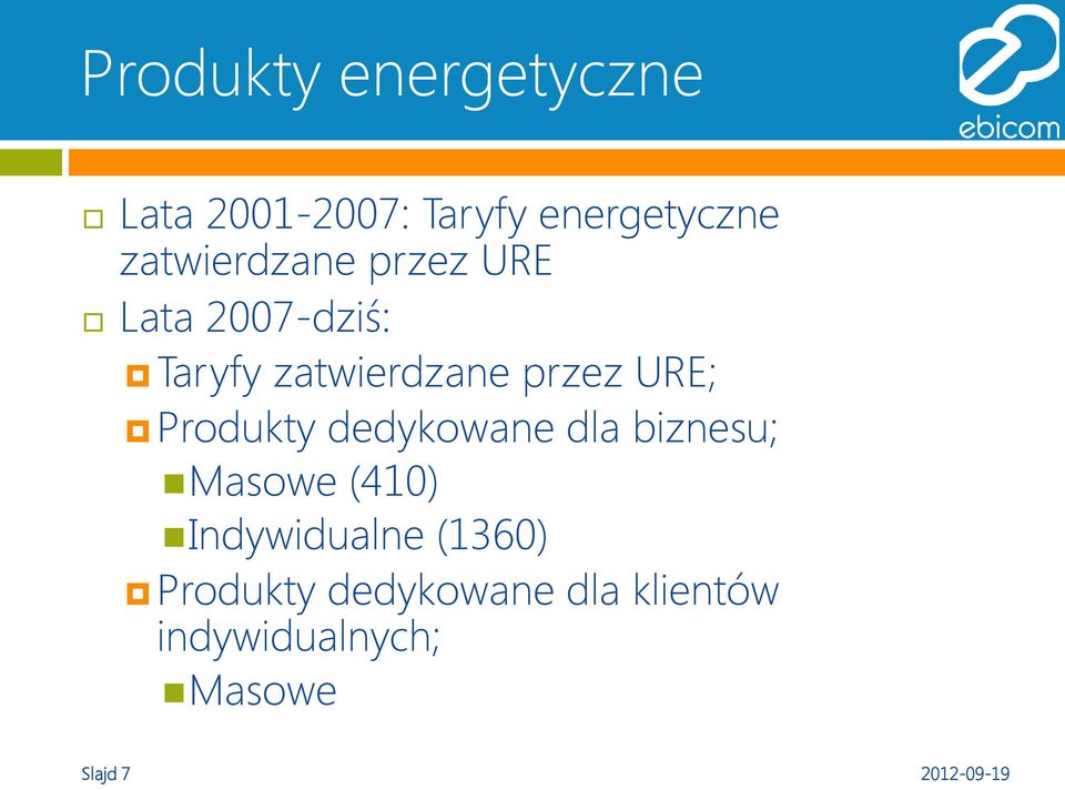 URE; Produkty dedykowane dla biznesu; Masowe (410) Indywidualne