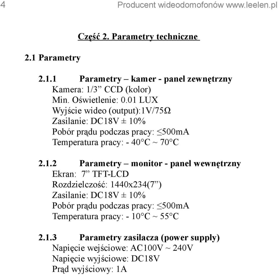 LUX Wyjście wideo (output):1v