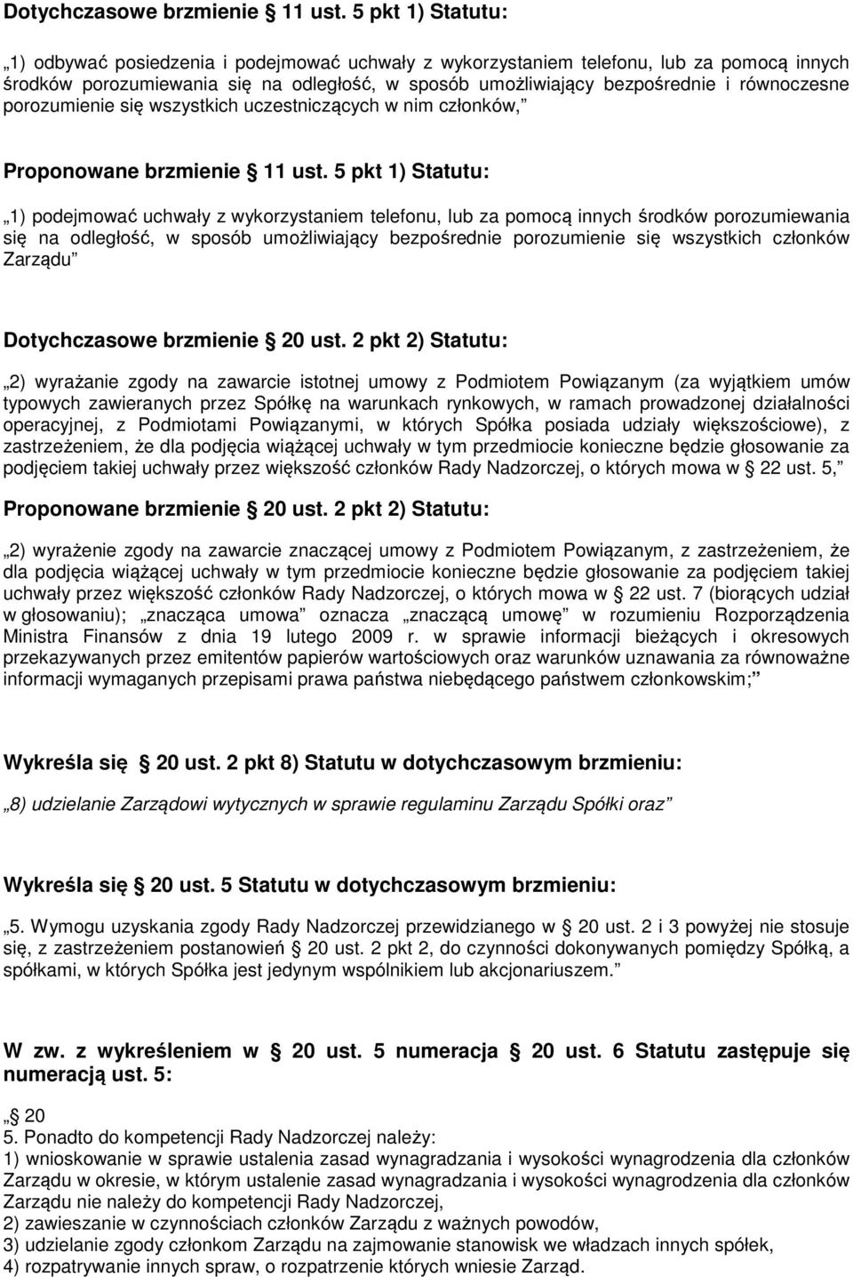 równoczesne porozumienie się wszystkich uczestniczących w nim członków, Proponowane brzmienie 11 ust.
