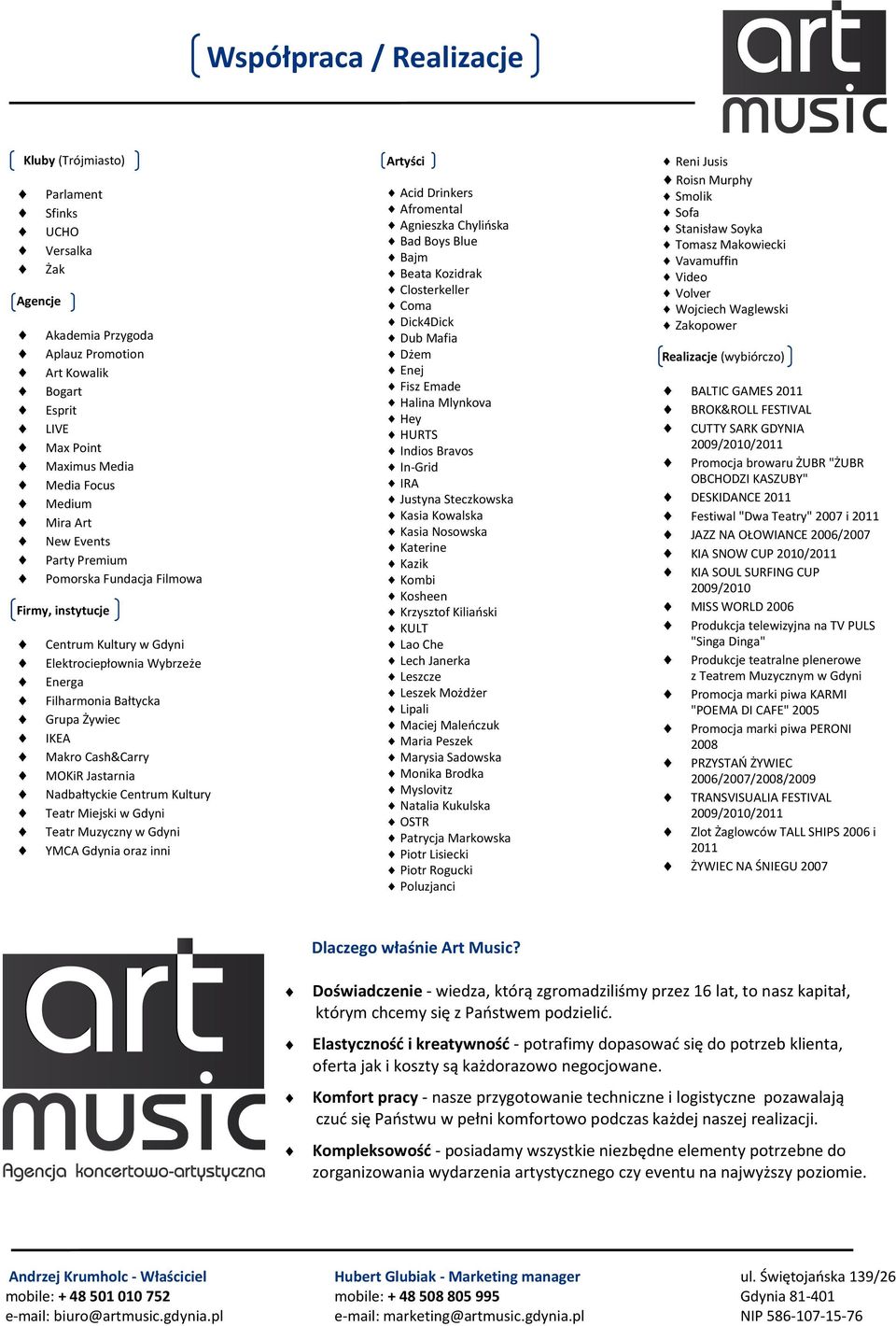 Jastarnia Nadbałtyckie Centrum Kultury Teatr Miejski w Gdyni Teatr Muzyczny w Gdyni YMCA Gdynia oraz inni Artyści Acid Drinkers Afromental Agnieszka Chylińska Bad Boys Blue Bajm Beata Kozidrak