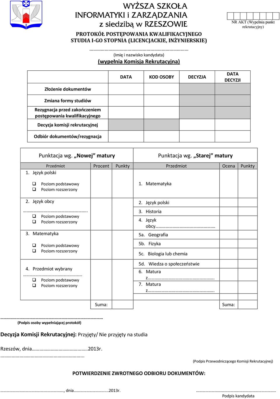 Nowej matury Punktacja wg. Starej matury Przedmiot Procent Punkty Przedmiot Ocena Punkty 1. Język polski Poziom podstawowy Poziom rozszerzony 1. Matematyka 2. Język obcy.. 3. Matematyka 4.