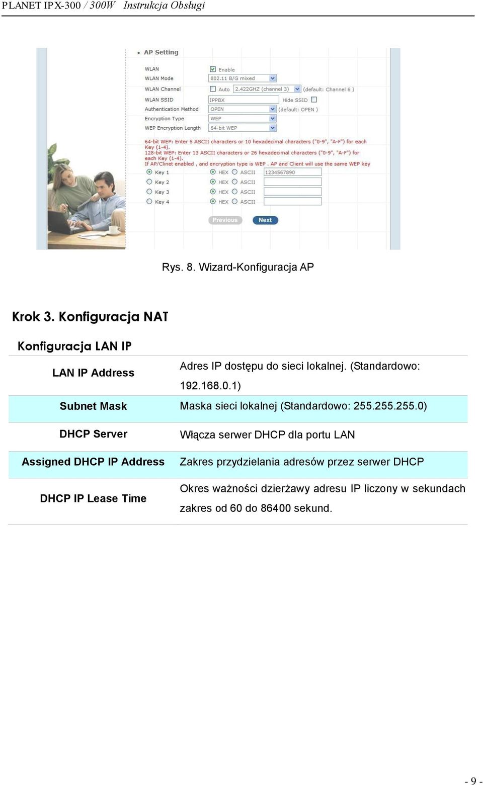 255.255.0) DHCP Server Assigned DHCP IP Address DHCP IP Lease Time Włącza serwer DHCP dla portu LAN Zakres