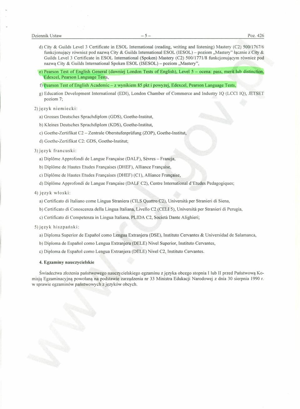 poziom "Mastery" łącznie z City & Guilds Level 3 Certificate in ES OL International (Spoken) Mastery (C2) 500/1771/8 funkcjonującym również pod nazwą City & Guilds International Spoken ESOL (ISESOL)