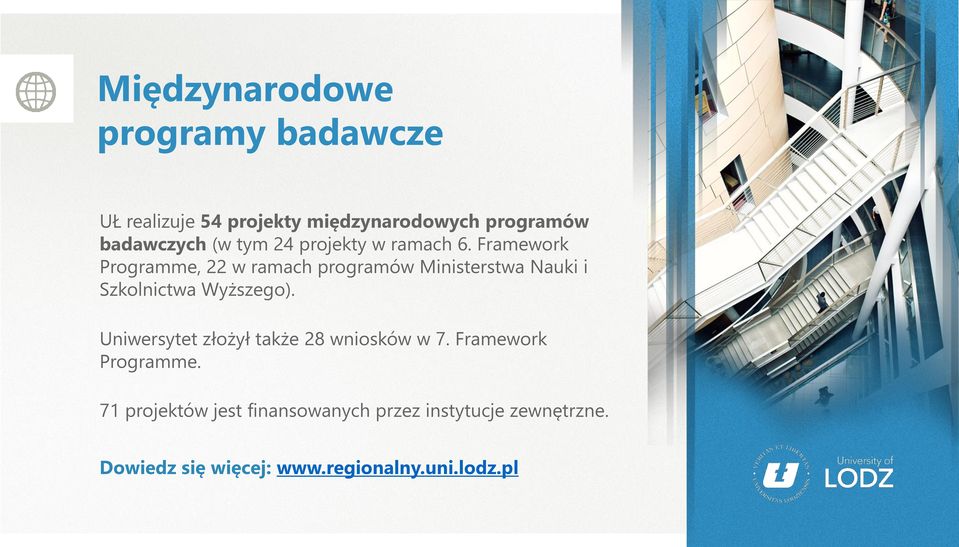Framework Programme, 22 w ramach programów Ministerstwa Nauki i Szkolnictwa Wyższego).
