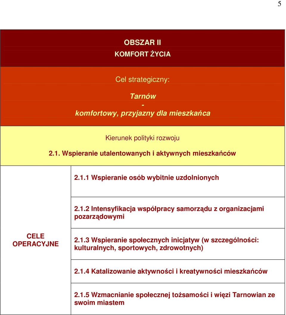 1 Wspieranie osób wybitnie uzdolnionych 2.1.2 Intensyfikacja współpracy samorządu z organizacjami pozarządowymi 2.1.3 Wspieranie społecznych inicjatyw (w szczególności: kulturalnych, sportowych, zdrowotnych) 2.