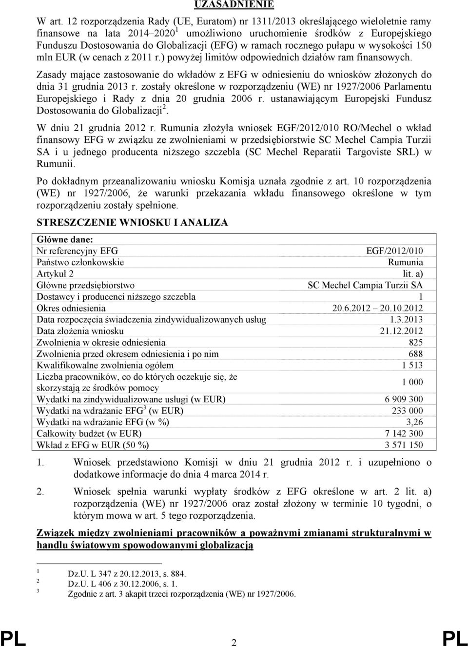 (EFG) w ramach rocznego pułapu w wysokości 150 mln EUR (w cenach z 2011 r.) powyżej limitów odpowiednich działów ram finansowych.