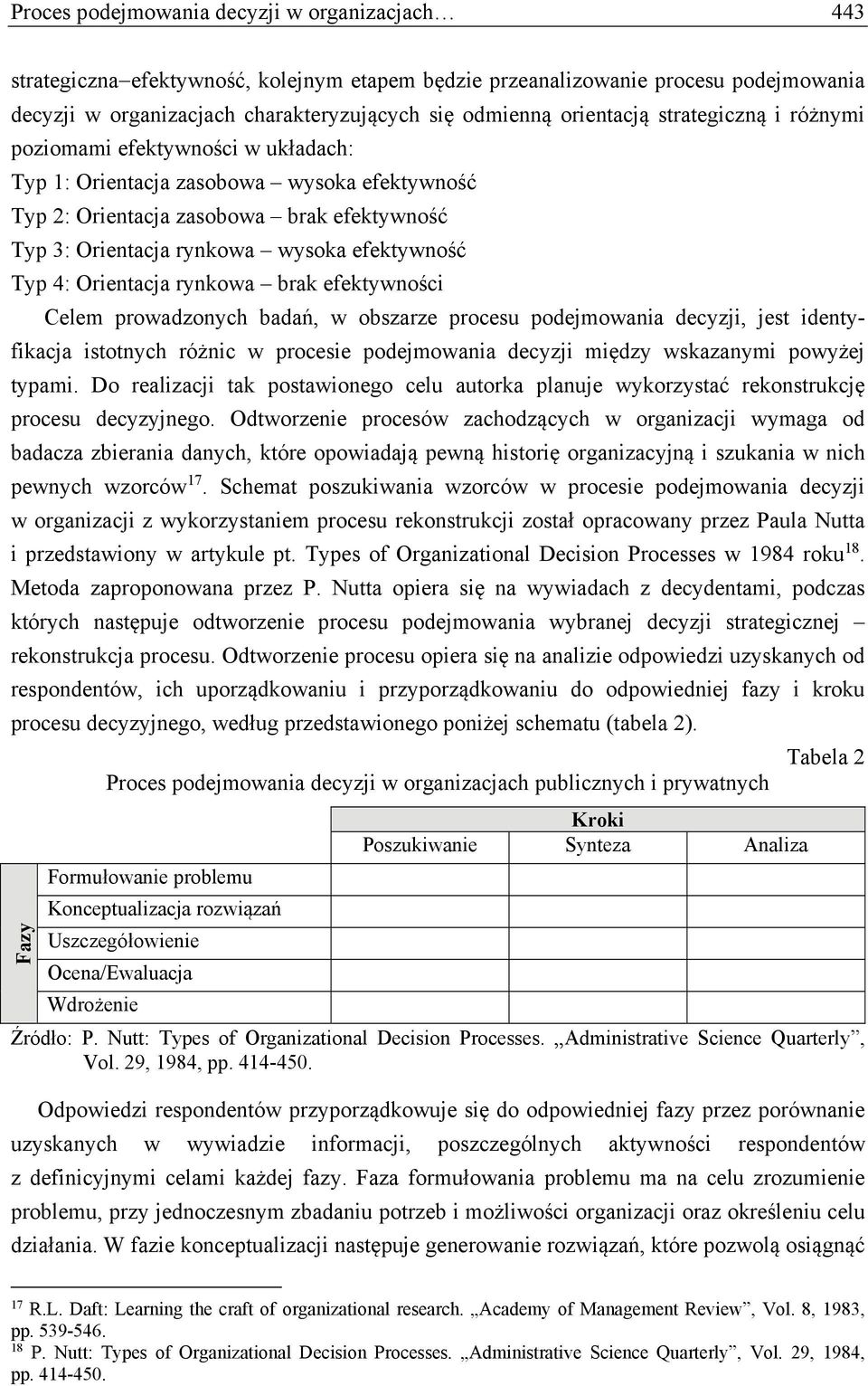 efektywność Typ 4: Orientacja rynkowa brak efektywności Celem prowadzonych badań, w obszarze procesu podejmowania decyzji, jest identyfikacja istotnych różnic w procesie podejmowania decyzji między