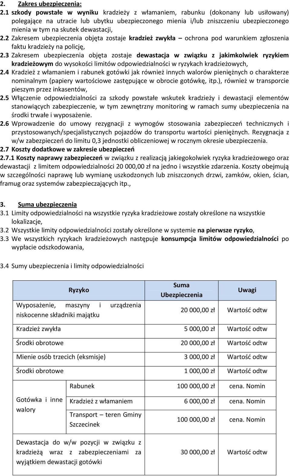 dewastacji, 2.2 Zakresem ubezpieczenia objęta zostaje kradzież zwykła ochrona pod warunkiem zgłoszenia faktu kradzieży na policję, 2.