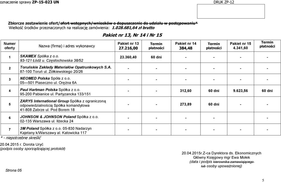 Częstochowska 38/2 0 01 Piaseczno ul. Orężna 6A 9-200 Pabianice ul. Partyzancka 133/11 02-13 Warszawa ul.