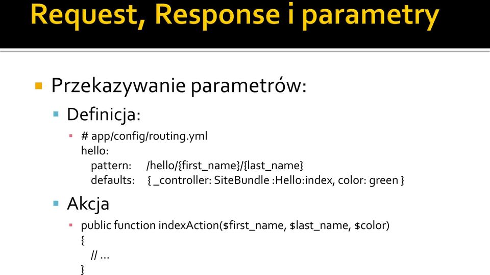 { _controller: SiteBundle :Hello:index, color: green } Akcja