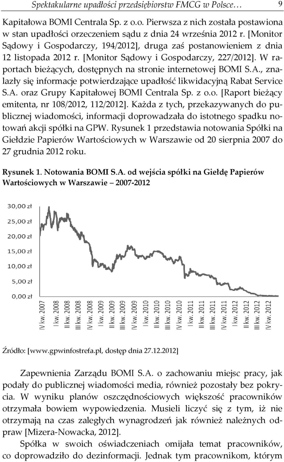 W raportach bieżących, dostępnych na stronie internetowej BOMI S.A., znalazły się informacje potwierdzające upadłość likwidacyjną Rabat Service S.A. oraz Grupy Kapitałowej BOMI Centrala Sp. z o.o. [Raport bieżący emitenta, nr 108/2012, 112/2012].