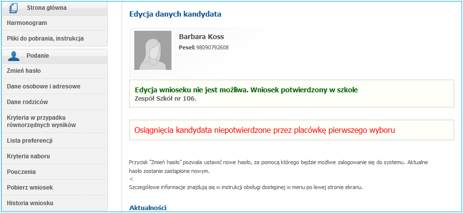 I. Jak wprowadzić osiągnięcia? W dniach 27.06.2014 od godz. 9:00 do 30.06.2014 do godz. 13.00 kandydaci niebędący uczniami gimnazjów prowadzonych przez m.st.