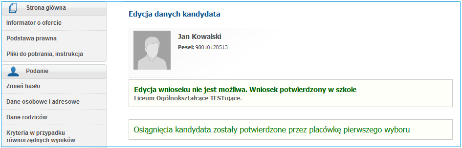 II. Składanie dokumentów W dniach od 27 czerwca od godz. 11.00 do 30 czerwca do godz.16.