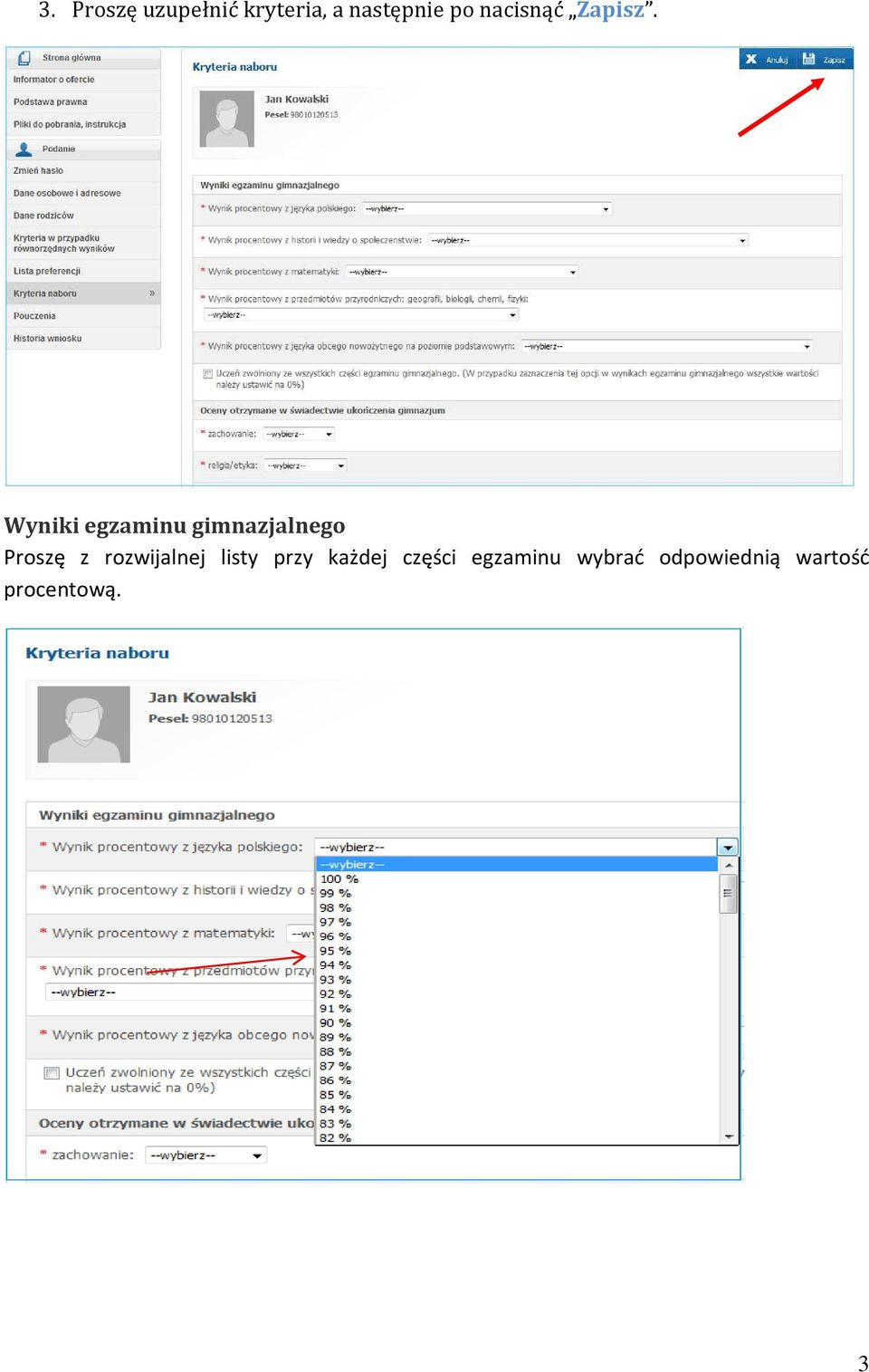 Wyniki egzaminu gimnazjalnego Proszę z